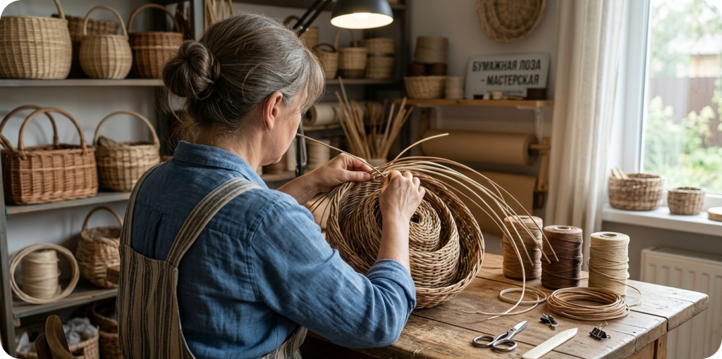 Мастер по плетению из бумажной лозы