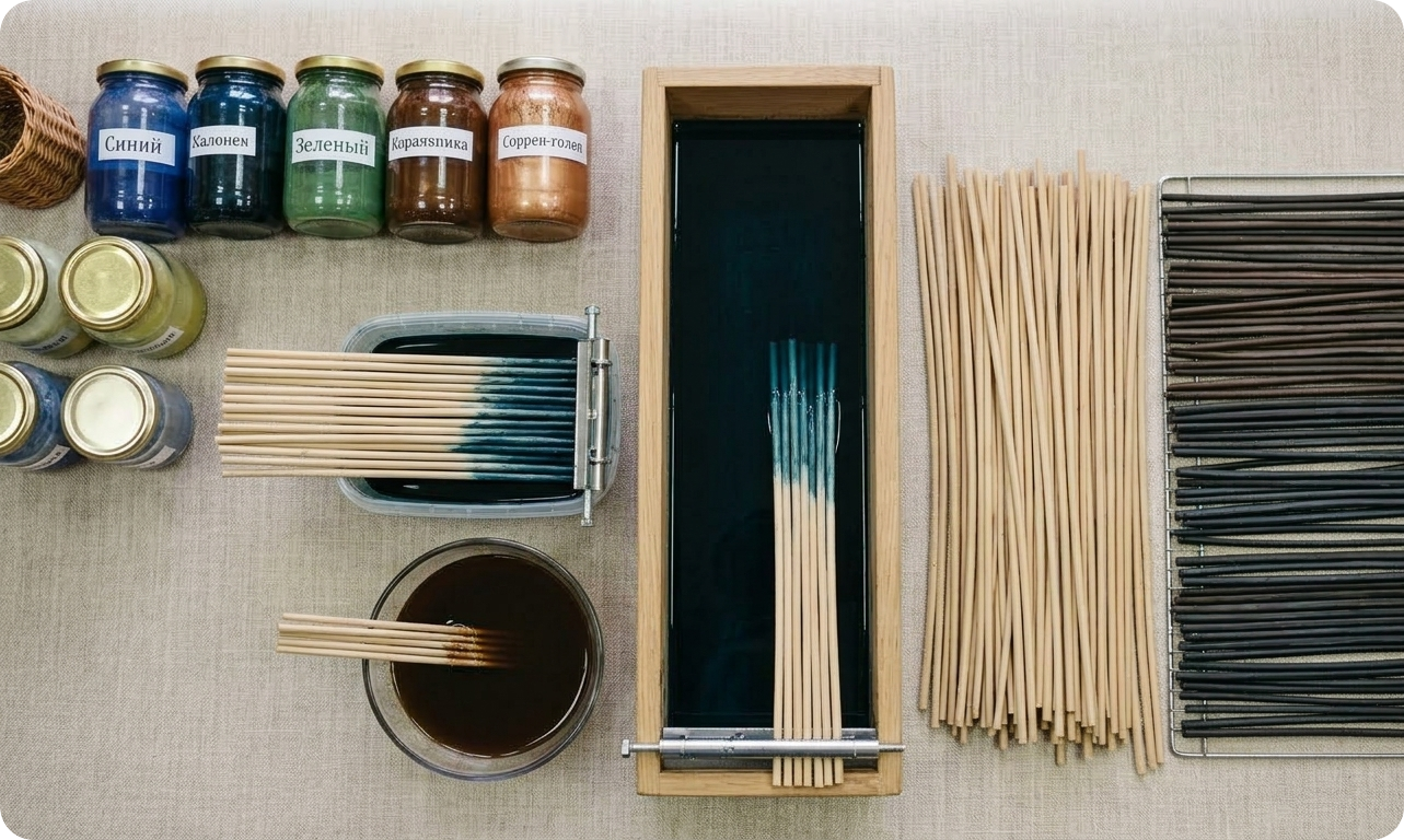 Окрашивание трубочек из бумажной лозы.