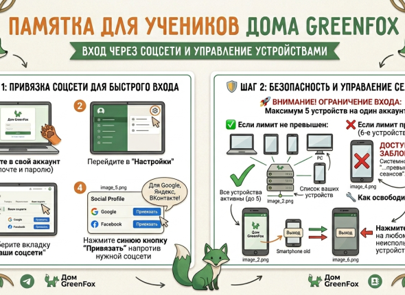 Логин в «Дом GreenFox» и сеансы входа