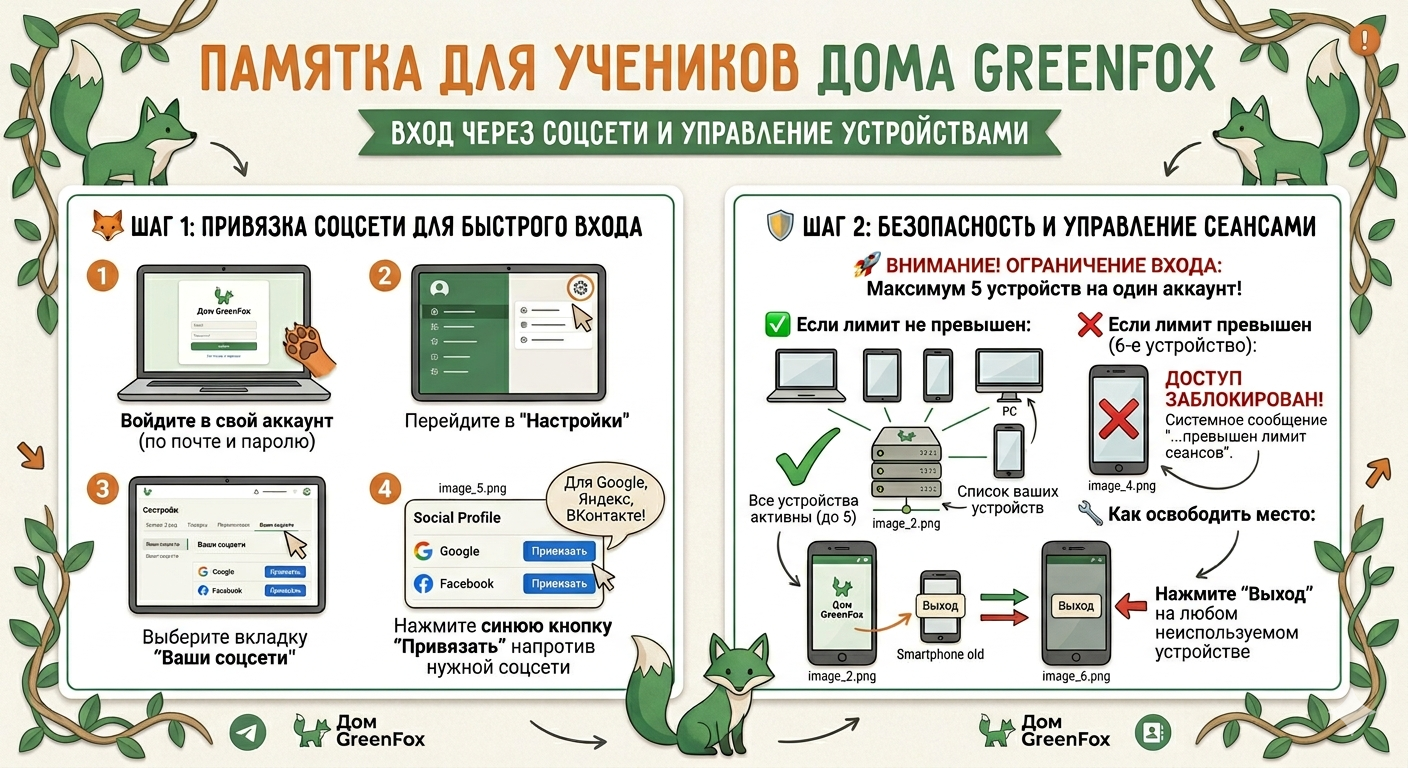 Логин в «Дом GreenFox» и сеансы входа